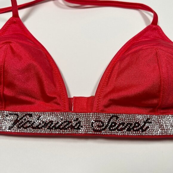 Victoria Secret Small S Shine Strap Triangle Bikini Top Bottom Set LOGO Pink - Picture 5 of 14